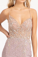 GL 3006 - Bead Embellished Sequin Fit & Flare Prom Gown with Sheer V-Neck Bodice Leg Slit & Open Corset Back Dresses GLS   