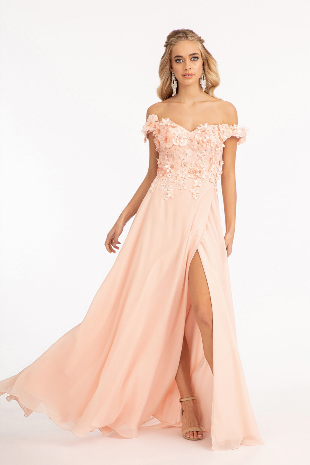 GL 3018 - Off The Shoulder A-Line Prom Gown with 3D Floral Applique Bo Diggz Formals GL 3018 - Off The Shoulder A-Line Prom Gown with 3D Floral Applique Bo Diggz Formals