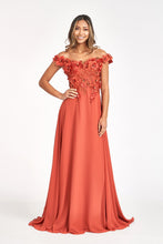 GL 3018 - Off The Shoulder A-Line Prom Gown with  3D Floral Applique Bodice Leg Slit & Corset Back Dresses GLS XS SIENNA 