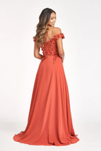 GL 3018 - Off The Shoulder A-Line Prom Gown with  3D Floral Applique Bodice Leg Slit & Corset Back Dresses GLS   