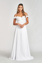 GL 3018 - Off The Shoulder A-Line Prom Gown with  3D Floral Applique Bodice Leg Slit & Corset Back Dresses GLS XS WHITE 