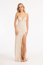GL 3023 - Sequin Embroidered Fit & Flare Prom Gown with Sweetheart Neckline Leg Slit & Open Back Dresses GLS XS CHAMPAGNE 