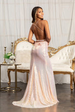 GL 3025 - Sequin Embellished Fit & Flare Prom Gown with 3D Floral Applique Sweetheart Neck & Leg Slit with Open Back Dresses GLS   