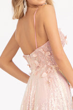 GL 3027 - Iridescent Full Sequin A-Line Prom Gown with Floral Appliqued V-Neck Bodice & Leg Slit PROM GOWN GLS   