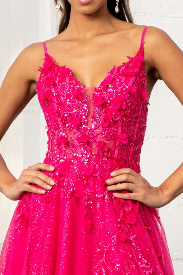 GL 3034 - Shimmer Tulle A-Line Prom Gown with Sheer Boned Beaded 3D Fl Diggz Formals GL 3034 - Shimmer Tulle A-Line Prom Gown with Sheer Boned Beaded 3D Fl Diggz Formals
