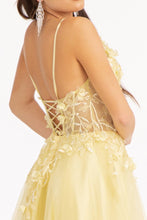 GL 3034 - Shimmer Tulle A-Line Prom Gown with Sheer Boned Beaded 3D Floral Appliqued Bodice Leg Slit & Open Corset Back Dresses GLS   