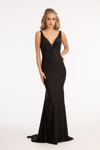 GL 3037 - Bead Embellished Jersey Fit & Flare Prom Gown with Sheer Sides & Open Back Dresses GLS XS BLACK 