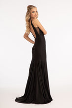 GL 3037 - Bead Embellished Jersey Fit & Flare Prom Gown with Sheer Sides & Open Back Dresses GLS   