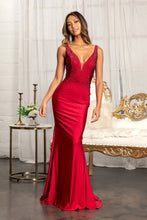 GL 3037 - Bead Embellished Jersey Fit & Flare Prom Gown with Sheer Sides & Open Back Dresses GLS XS BURGUNDY 