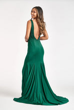 GL 3037 - Bead Embellished Jersey Fit & Flare Prom Gown with Sheer Sides & Open Back Dresses GLS XS GREEN 
