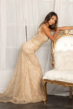 GL 3042 - Fit & Flare Prom Gown Embellished with Glitter & 3D Floral Applique V-Neck with an Open V-Back and Sheer Sides Dresses GLS XS LIGHT GOLD 