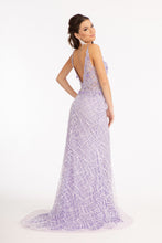 GL 3042 - Fit & Flare Prom Gown Embellished with Glitter & 3D Floral Applique V-Neck with an Open V-Back and Sheer Sides Dresses GLS   