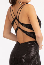 GL 3050 - Full Sequin Fit & Flare Prom Gown with Bead Embellished V-Neck Bodice Strappy Open Back & Leg Slit Dresses GLS   