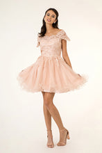 GL GS1953 - Off the Shoulder A-Line Homecoming Dress with Lace Embellished Bodice & Layered Tulle Skirt Homecoming GLS XS BLUSH 