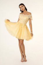 GL GS1953 - Off the Shoulder A-Line Homecoming Dress with Lace Embellished Bodice & Layered Tulle Skirt Homecoming GLS   