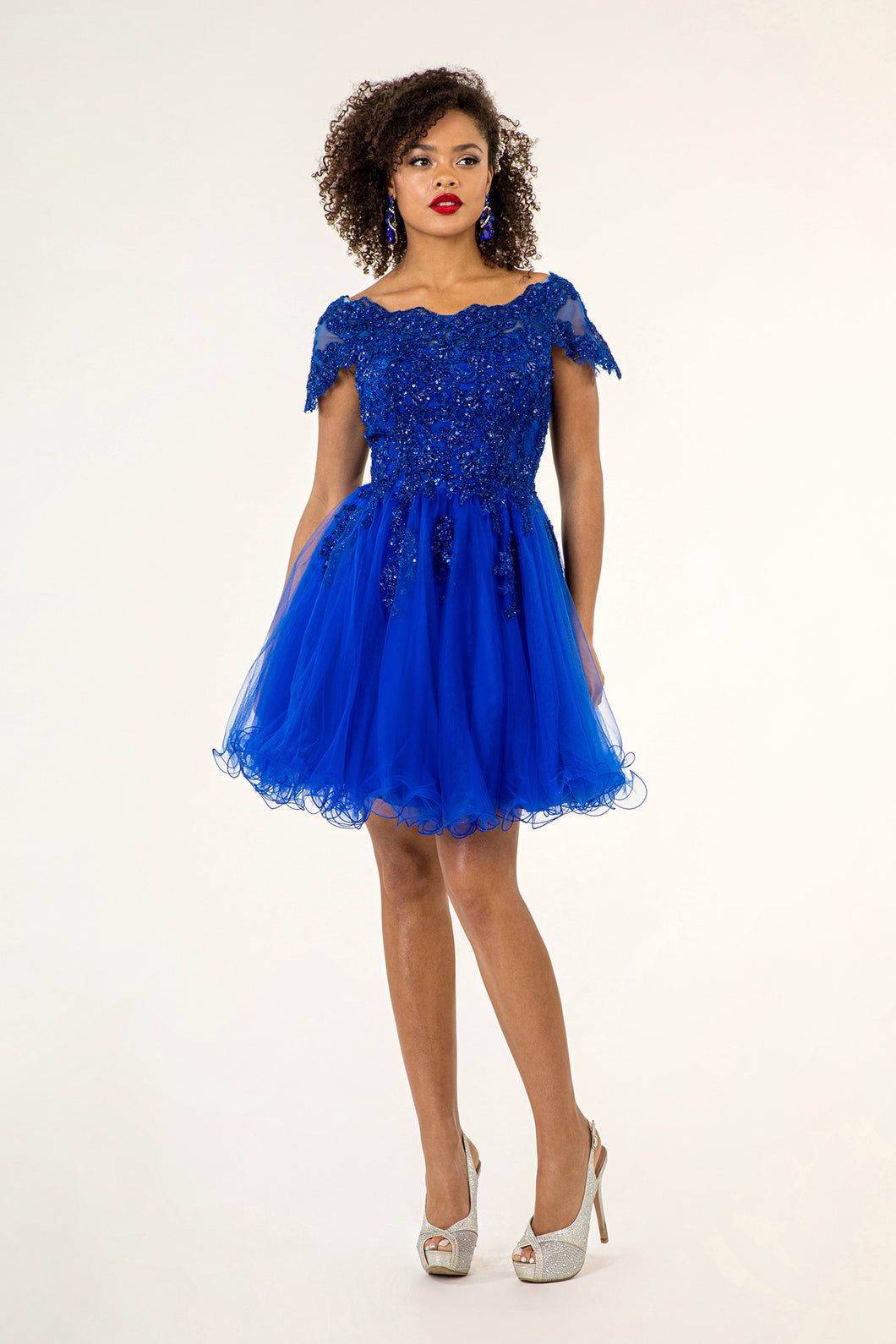 GL GS1953 - Off the Shoulder A-Line Homecoming Dress with Lace Embelli Diggz Formals GL GS1953 - Off the Shoulder A-Line Homecoming Dress with Lace Embelli Diggz Formals