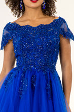 GL GS1953 - Off the Shoulder A-Line Homecoming Dress with Lace Embellished Bodice & Layered Tulle Skirt Homecoming GLS XS ROYAL BLUE 