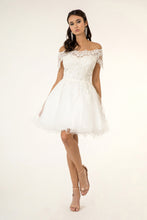 GL GS1953 - Off the Shoulder A-Line Homecoming Dress with Lace Embellished Bodice & Layered Tulle Skirt Homecoming GLS XS WHITE 