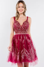 GL 1965 - Short A-Line Homecoming Dress with Beaded Lace Applique V-Neck Bodice & Glitter Print Tulle Skirt Homecoming GLS XS BURGUNDY 