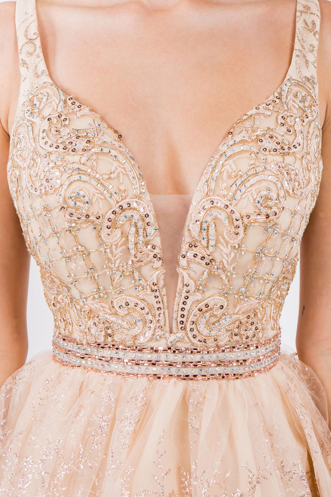 GL 1965 - Short A-Line Homecoming Dress with Beaded Lace Applique V-Neck Bodice & Glitter Print Tulle Skirt XL / Royal GL 1965 - Short A-Line Homecoming Dress with Beaded Lace Applique V-Neck Bodice & Glitter Print Tulle Skirt XL / Royal