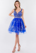 GL 1965 - Short A-Line Homecoming Dress with Beaded Lace Applique V-Neck Bodice & Glitter Print Tulle Skirt Homecoming GLS XS ROYAL 
