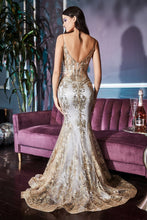 CD J810 - Glitter Print Fit & Flare Prom Gown with Sheer Corset Bodice & Spaghetti Straps Prom Dress Cinderella Divine   
