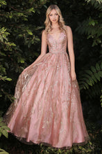 CD J812 - Glitter Print A-Line Prom Gown with V-Neck Bodice Accented Waist Sheer Under Arms & V-Back Prom Dress Cinderella Divine 6 ROSE GOLD 