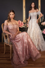 CD J835 - Off the Shoulder Glitter Print A-Line Prom Gown with Sheer Boned Bodice PROM GOWN Cinderella Divine 4 PLATINUM 