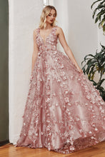 CD J838 - Glitter Print A-Line Prom Gown with 3D floral Applique & Sheer Boned Corset Bodice PROM GOWN Cinderella Divine 4 BLUSH 