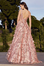 CD J838 - Glitter Print A-Line Prom Gown with 3D floral Applique & Sheer Boned Corset Bodice PROM GOWN Cinderella Divine   