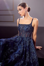 CD J840 - Glitter Print A-Line Prom Gown with Sheer Boned Straight Neckline Bodice PROM GOWN Cinderella Divine   