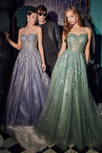 CD J852 - Glitter Print over Shimmering Tulle A-Line Prom Gown with Sheer Boned Bodice & Lace Up Corset Back PROM GOWN Cinderella Divine 2 SAGE 
