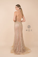 N R282 - Glitter Print Fit & Flare Prom Gown with Sheer Beaded Lace Embellished Bodice & Open Lace Up Back R282 - Glitter Print Fit & Flare Prom Gown with Lace Top & Open Corset Back PROM GOWN Nox   