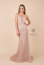 N R282 - Glitter Print Fit & Flare Prom Gown with Sheer Beaded Lace Embellished Bodice & Open Lace Up Back R282 - Glitter Print Fit & Flare Prom Gown with Lace Top & Open Corset Back PROM GOWN Nox 2 ROSE GOLD 