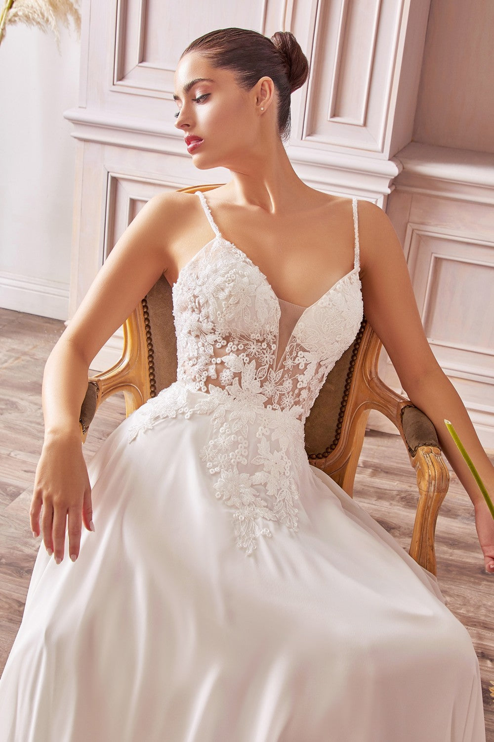 CD TY11 - A-Line Wedding Gown with Sheer Lace Embellished V