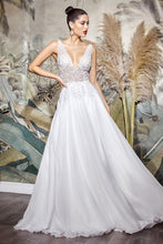 CD TY12 - A Line Wedding Gown with V-Neck Embellished Sequin Lace Bodice & Chiffon Skirt Wedding Gown Cinderella Divine   